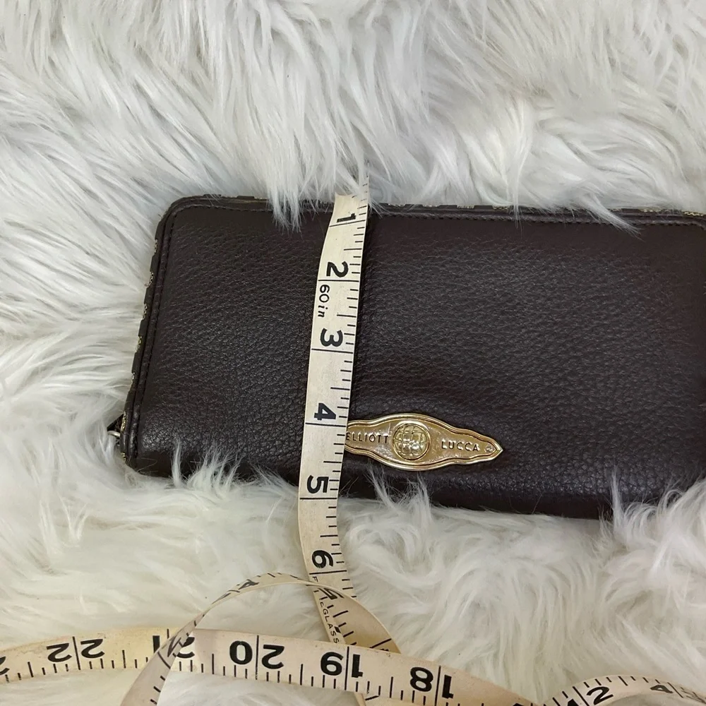 Elliott Lucca Brown Pebbled 100% Cow Leather Channeling Zipper Wristlet Wallet